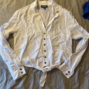 Modcloth White Casual Button-Down Shirt w/ Tie Waist